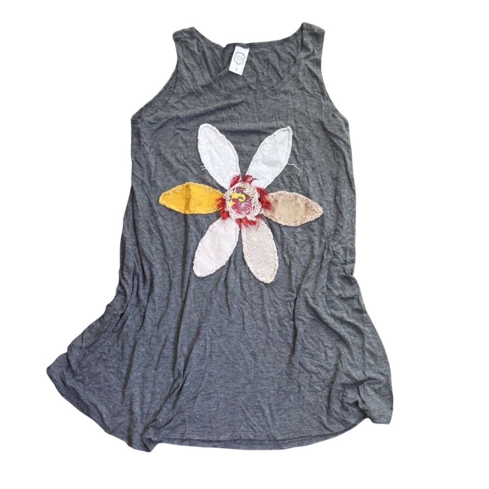 Tank Top Gray Sleeveless‎ Flower Applique Casual Comfy Everyday Small